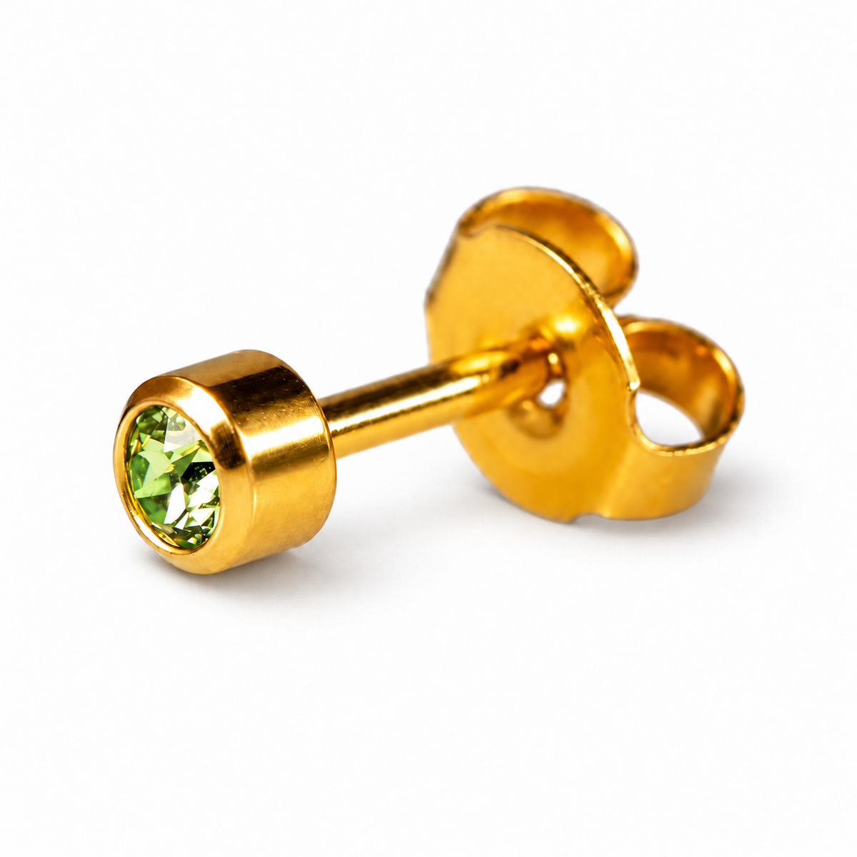 Caflon Peridots 4mm auskari-tapiņas ar zaļu akmentiņu, apzeltīti