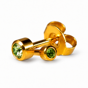 Caflon Mini Peridots 3mm auskari-tapiņas ar zaļu akmentiņu, apzeltīti