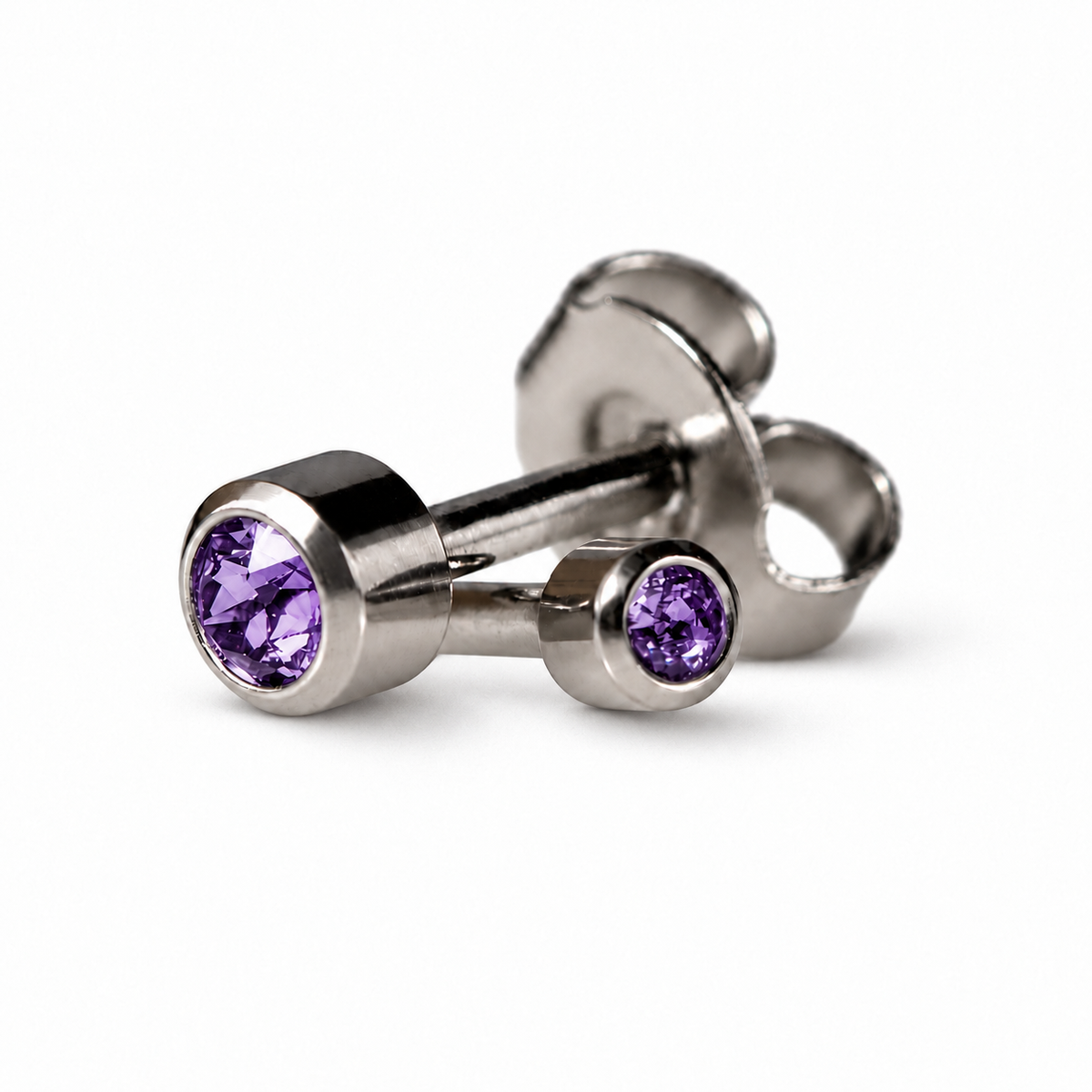 Caflon Mini Ametists 3mm auskari-tapiņas ar violetu akmentiņu, nerūsējošais tērauds
