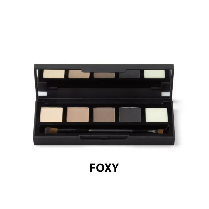 Atvērta HD Brows Foxy acu un uzacu palete ar otiņu